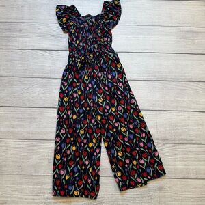 Girls' Navy Floral Tulip-Print Smocked Jumpsuit